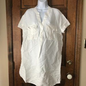 NWT H&M White Collarless Shirt Dress w/Cuffed Cap Sleeves Size 8